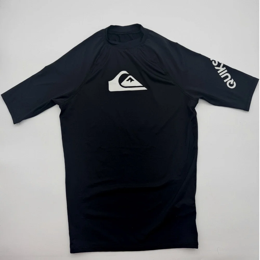 Quiksilver Mens Black Short Sleeve Rash Guard Swim Shirt UPF 50+ Size M